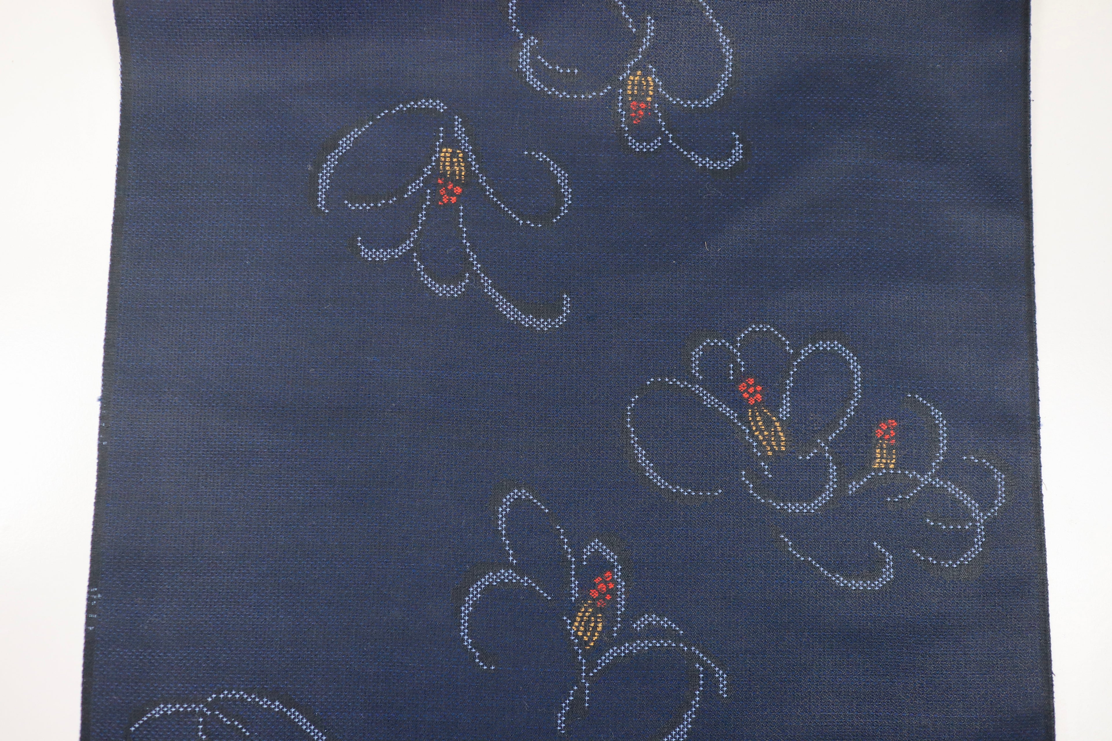 Japanese Wool Kimono Fabric – 1970s Deadstock Dark navy blue camellia  Pattern Textile for Sewing, Quilting & Craft – Vintage Japanese Cloth