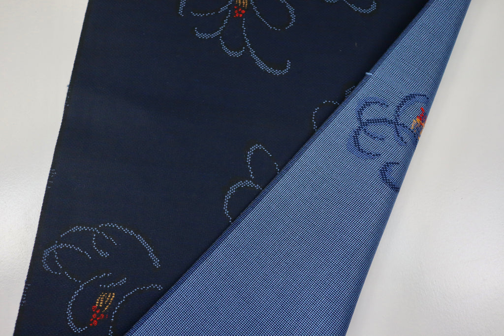 Japanese Wool Kimono Fabric – 1970s Deadstock Dark navy blue camellia  Pattern Textile for Sewing, Quilting & Craft – Vintage Japanese Cloth