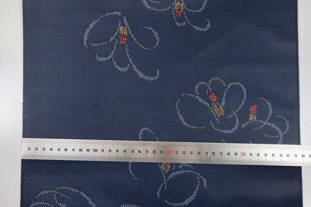 Japanese Wool Kimono Fabric – 1970s Deadstock Dark navy blue camellia  Pattern Textile for Sewing, Quilting & Craft – Vintage Japanese Cloth