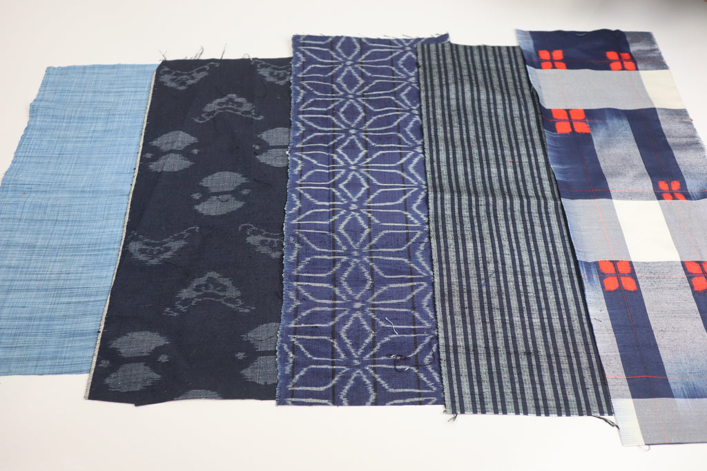 Vintage Japanese Tsumugi Silk Fabric Scrap Set (5 Pieces) -TSET003