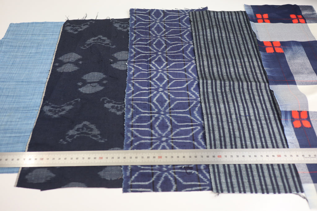Vintage Japanese Tsumugi Silk Fabric Scrap Set (5 Pieces) -TSET003