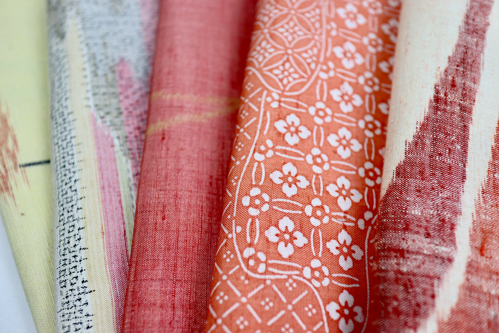 Vintage Japanese Tsumugi Silk Fabric Scrap Set (5 Pieces) -TSET005