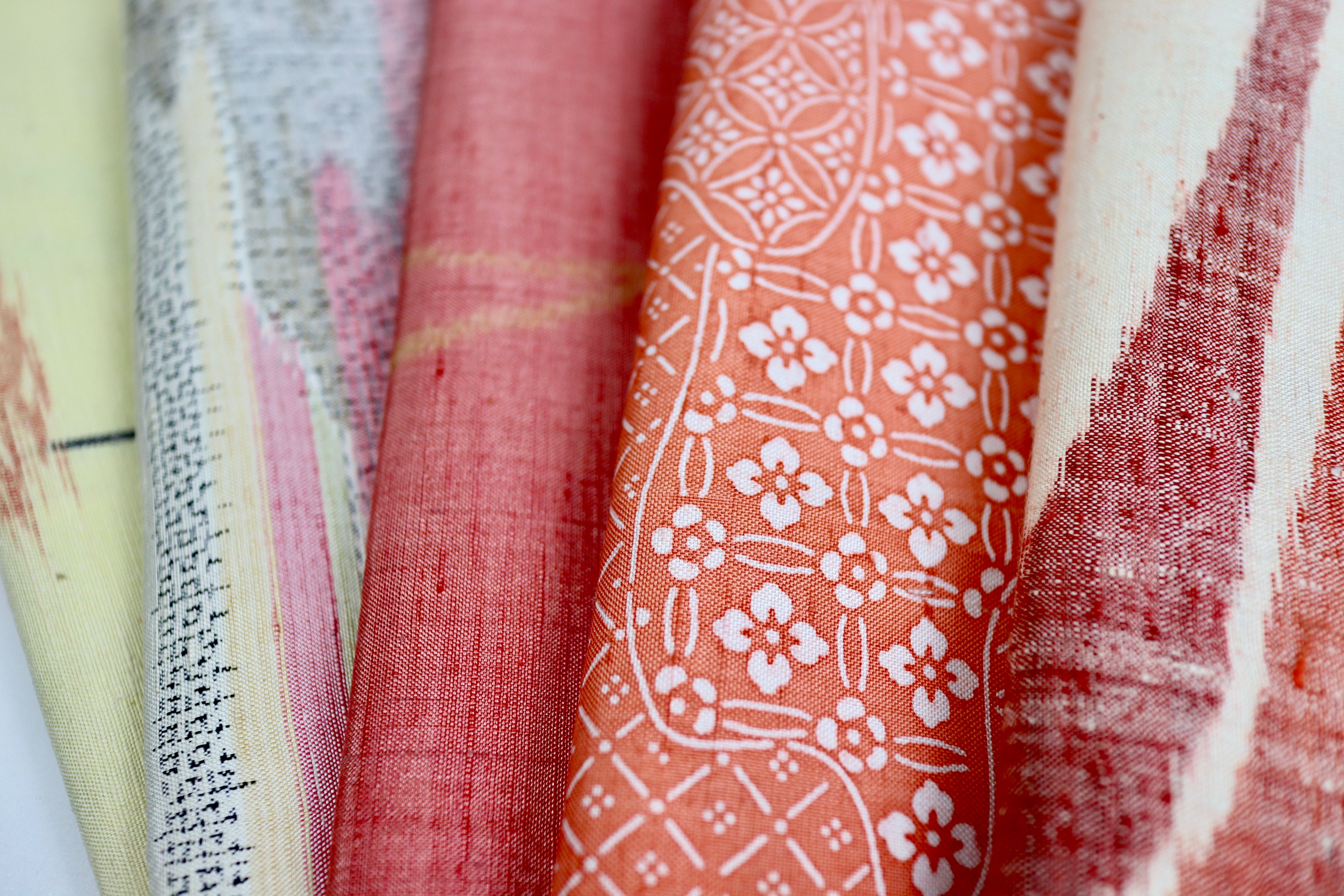Vintage Japanese Tsumugi Silk Fabric Scrap Set (5 Pieces) -TSET005