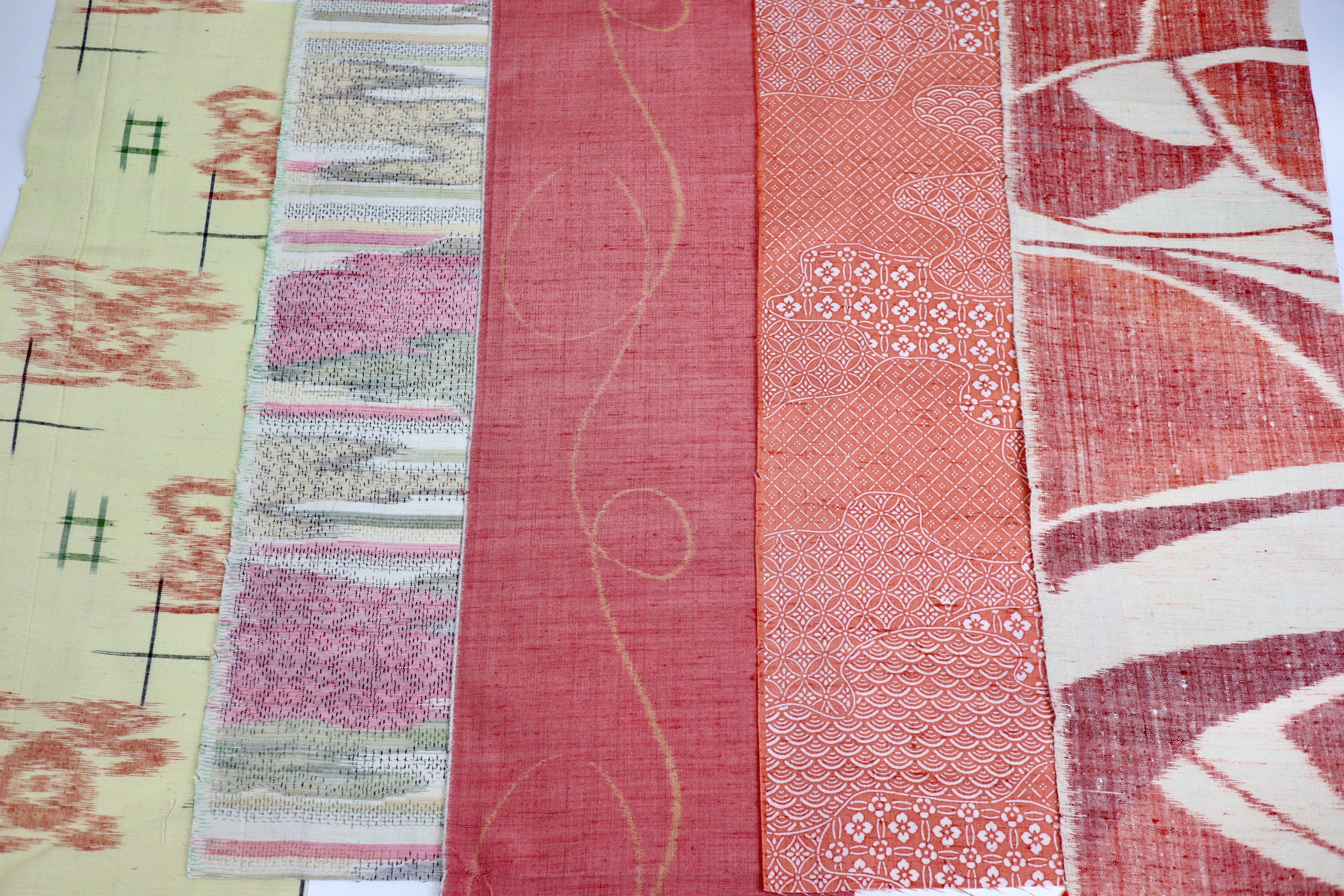 Vintage Japanese Tsumugi Silk Fabric Scrap Set (5 Pieces) -TSET005