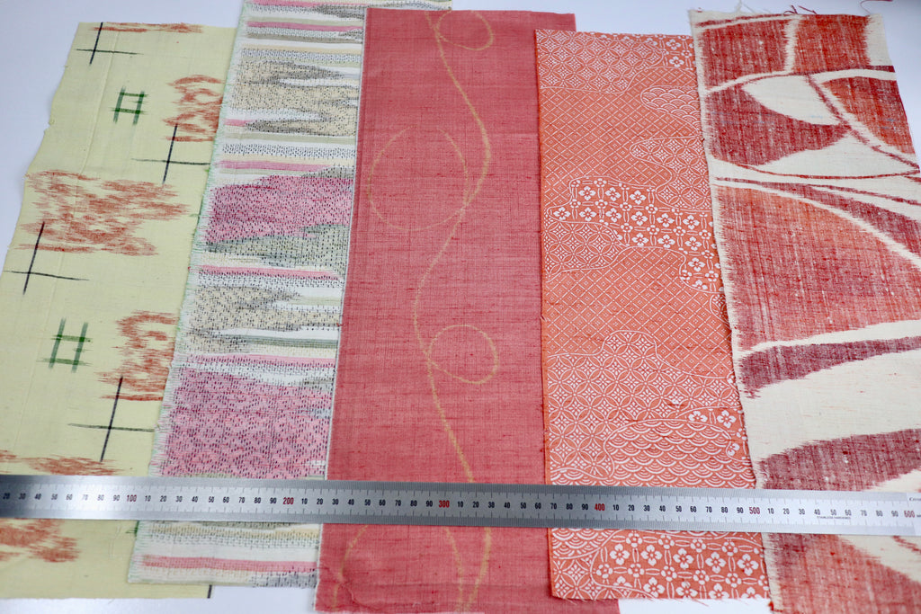 Vintage Japanese Tsumugi Silk Fabric Scrap Set (5 Pieces) -TSET005