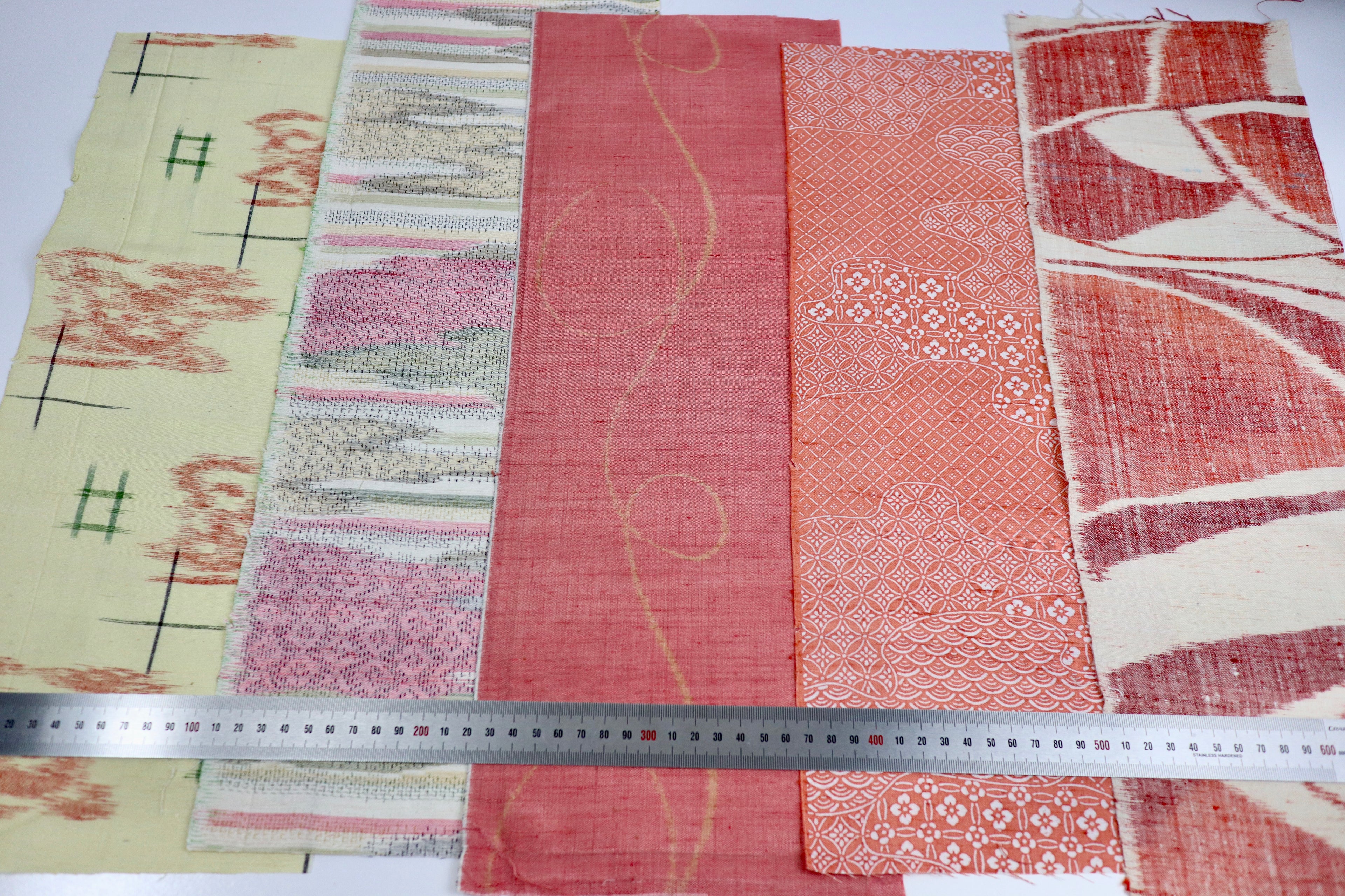 Vintage Japanese Tsumugi Silk Fabric Scrap Set (5 Pieces) -TSET005