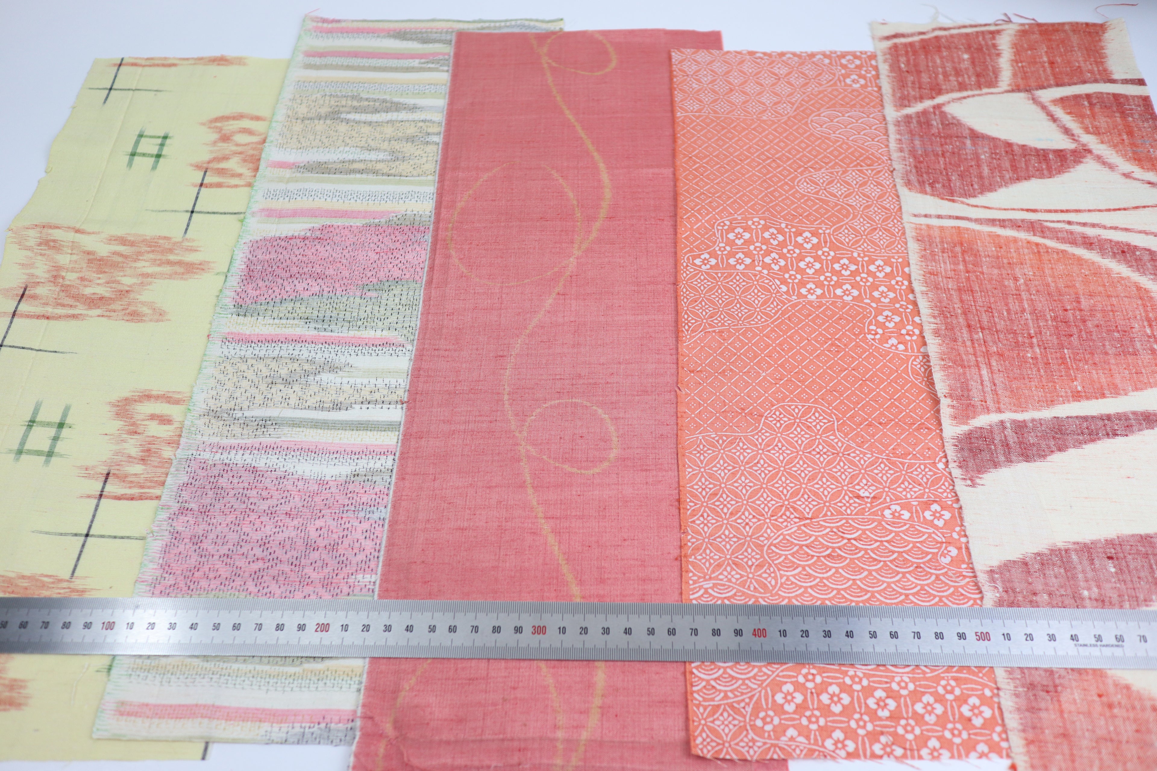 Vintage Japanese Tsumugi Silk Fabric Scrap Set (5 Pieces) -TSET005