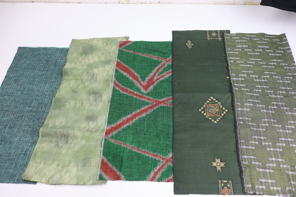Vintage Japanese Tsumugi Silk Fabric Scrap Set (5 Pieces) -TSET004