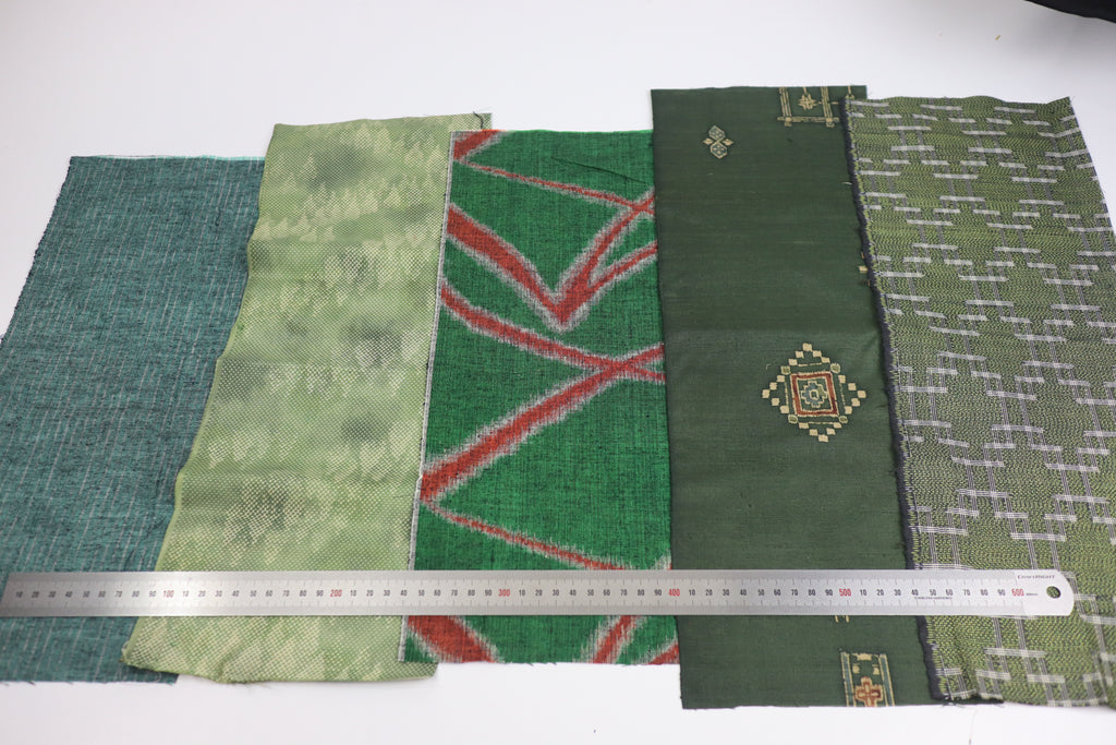 Vintage Japanese Tsumugi Silk Fabric Scrap Set (5 Pieces) -TSET004