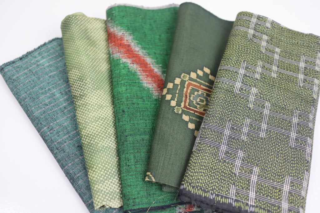 Vintage Japanese Tsumugi Silk Fabric Scrap Set (5 Pieces) -TSET004