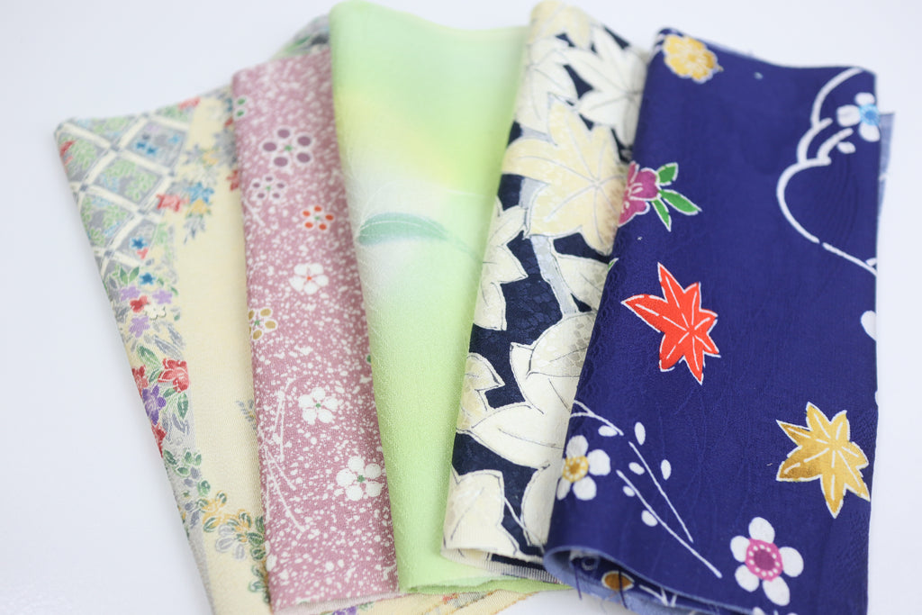 Vintage Japanese Soft Silk Fabric Scrap Set (5 Pieces) -SSET003