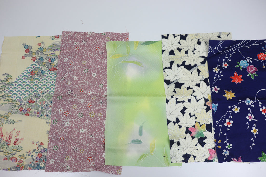 Vintage Japanese Soft Silk Fabric Scrap Set (5 Pieces) -SSET003