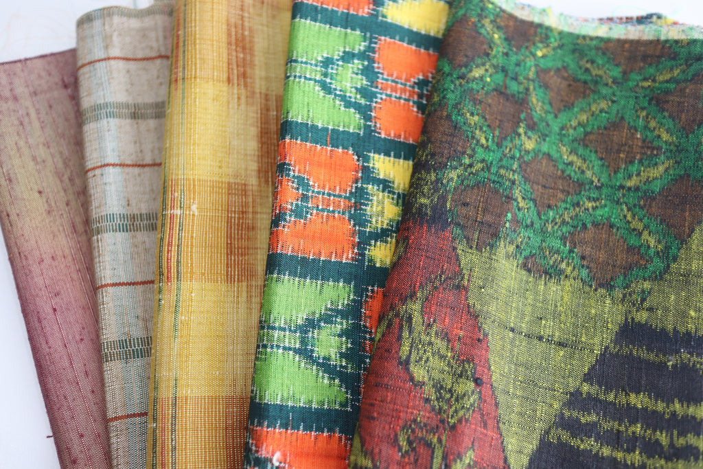 Vintage Japanese Tsumugi Silk Fabric Scrap Set (5 Pieces) -TSET006