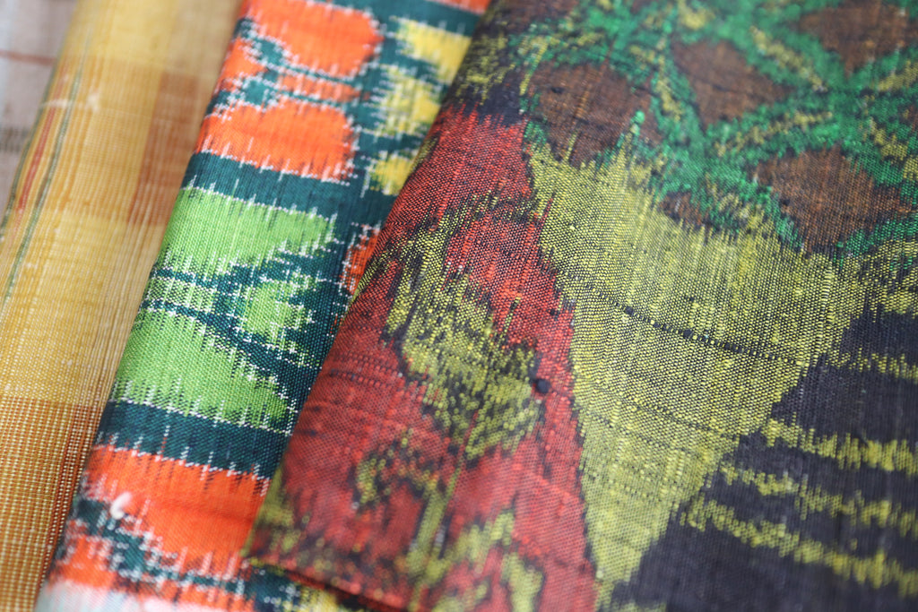Vintage Japanese Tsumugi Silk Fabric Scrap Set (5 Pieces) -TSET006