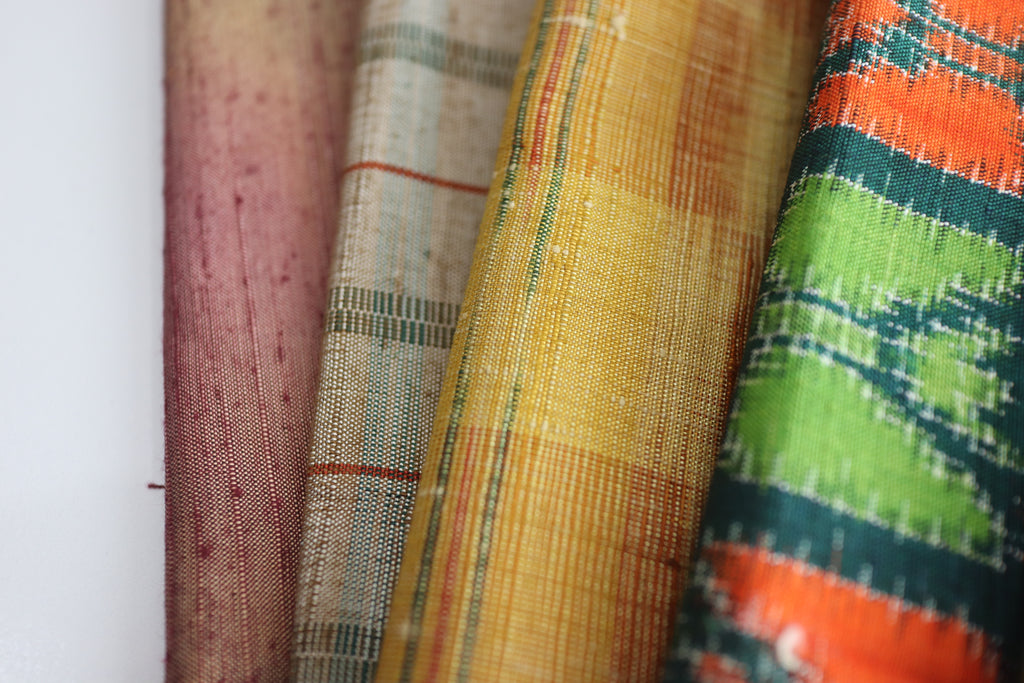 Vintage Japanese Tsumugi Silk Fabric Scrap Set (5 Pieces) -TSET006