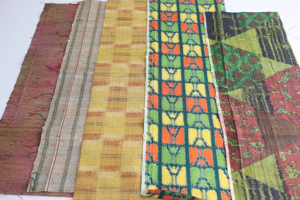 Vintage Japanese Tsumugi Silk Fabric Scrap Set (5 Pieces) -TSET006