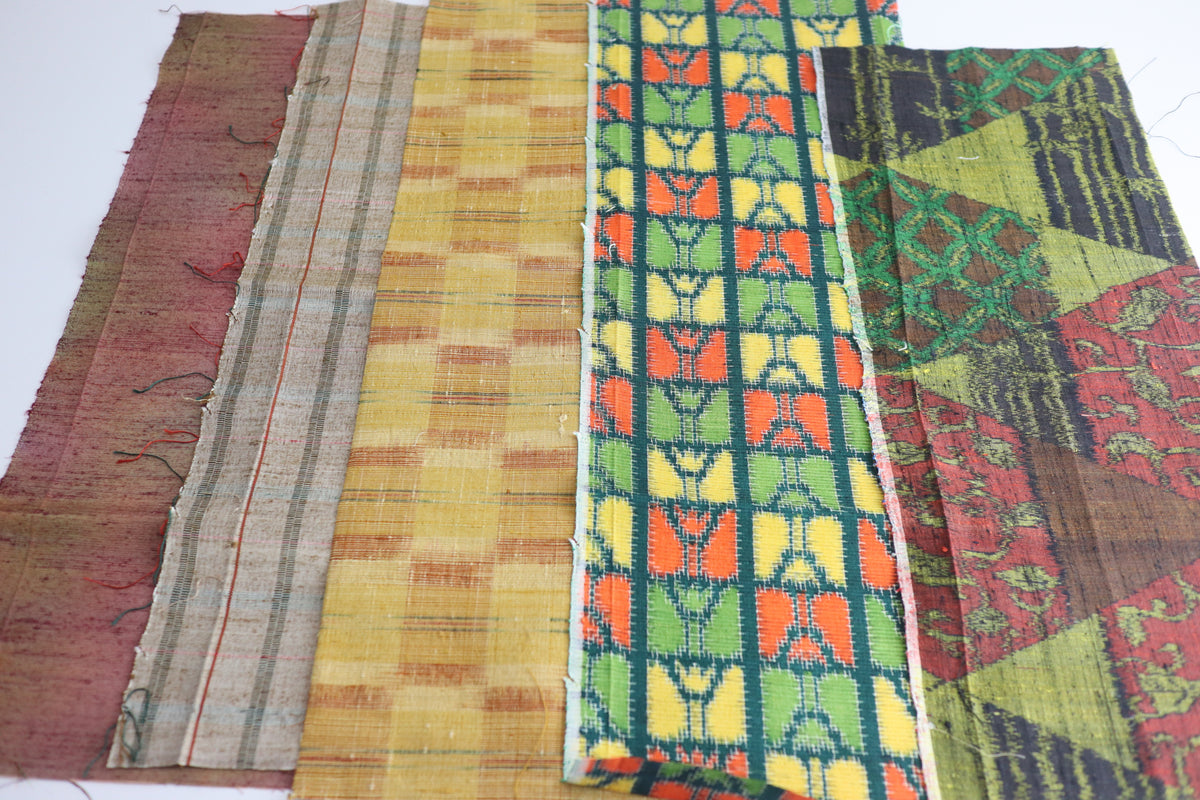 Vintage Japanese Tsumugi Silk Fabric Scrap Set (5 Pieces) -TSET006
