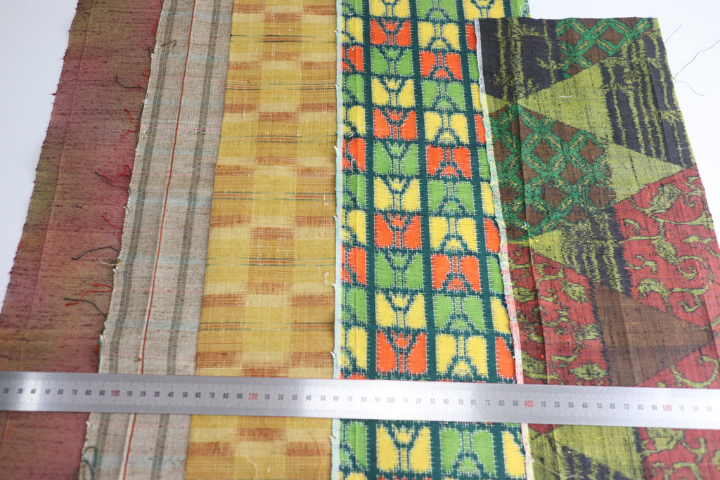Vintage Japanese Tsumugi Silk Fabric Scrap Set (5 Pieces) -TSET006
