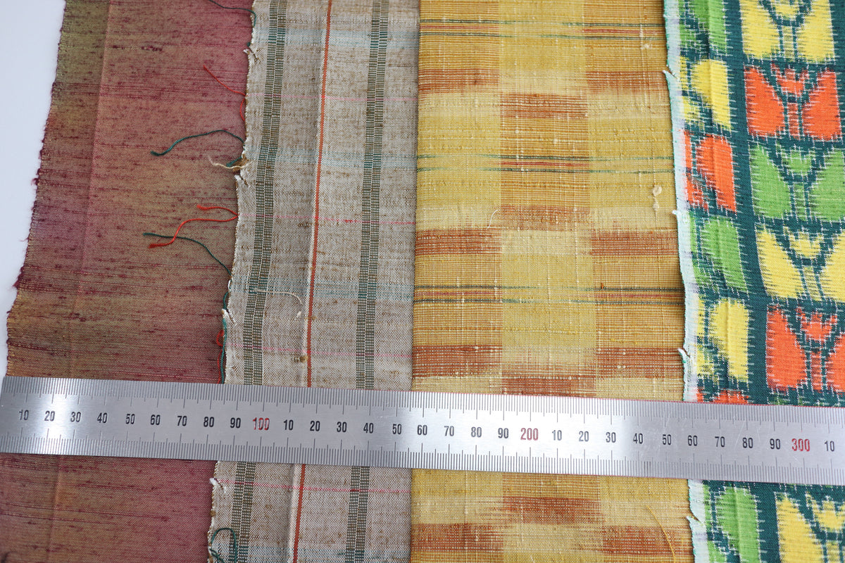 Vintage Japanese Tsumugi Silk Fabric Scrap Set (5 Pieces) -TSET006