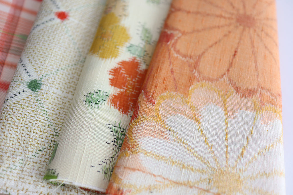 Vintage Japanese Tsumugi Silk Fabric Scrap Set (5 Pieces) -TSET007