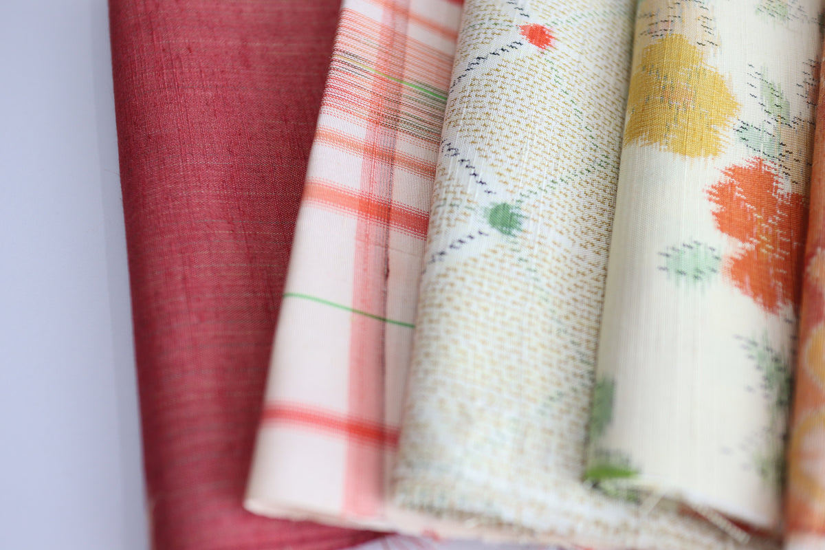 Vintage Japanese Tsumugi Silk Fabric Scrap Set (5 Pieces) -TSET007