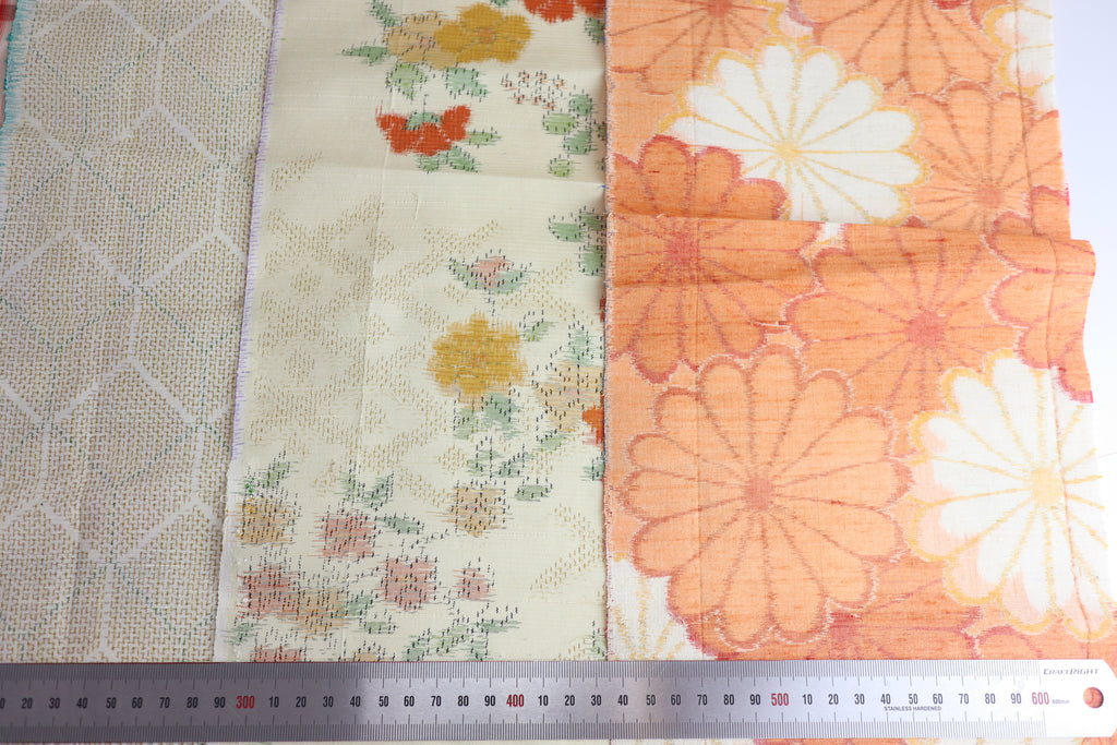 Vintage Japanese Tsumugi Silk Fabric Scrap Set (5 Pieces) -TSET007