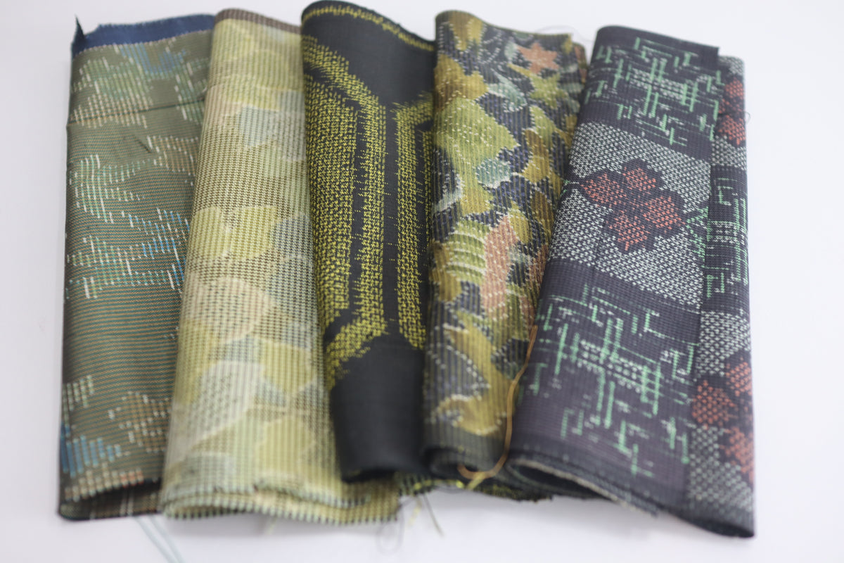 Vintage Japanese Tsumugi Silk Fabric Scrap Set (5 Pieces) -TSET009