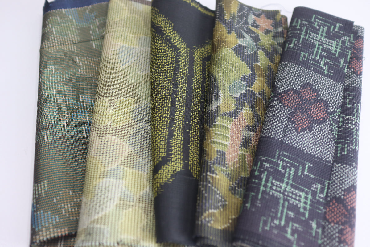 Vintage Japanese Tsumugi Silk Fabric Scrap Set (5 Pieces) -TSET009