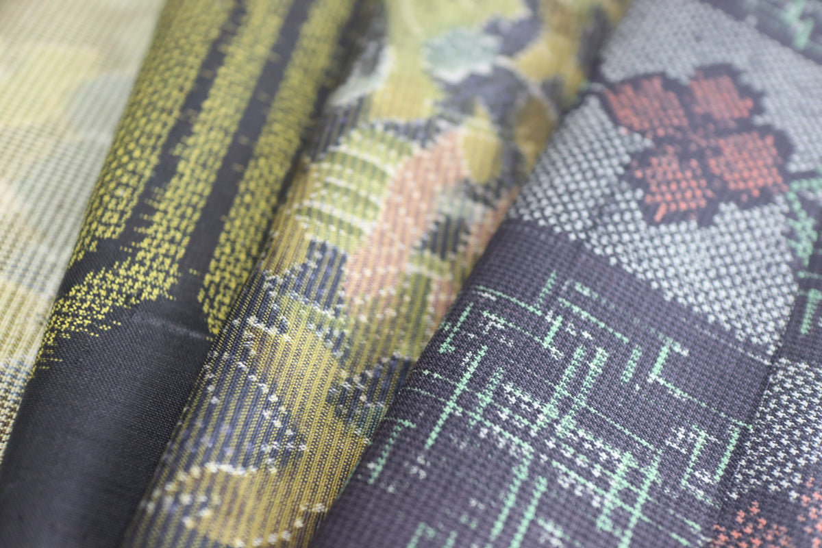 Vintage Japanese Tsumugi Silk Fabric Scrap Set (5 Pieces) -TSET009