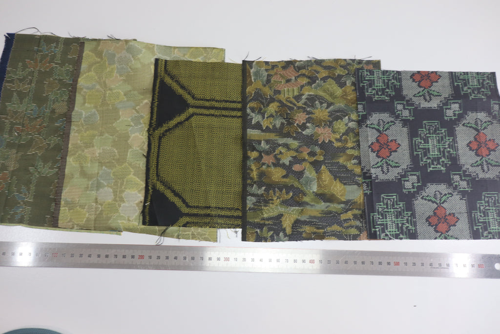 Vintage Japanese Tsumugi Silk Fabric Scrap Set (5 Pieces) -TSET009