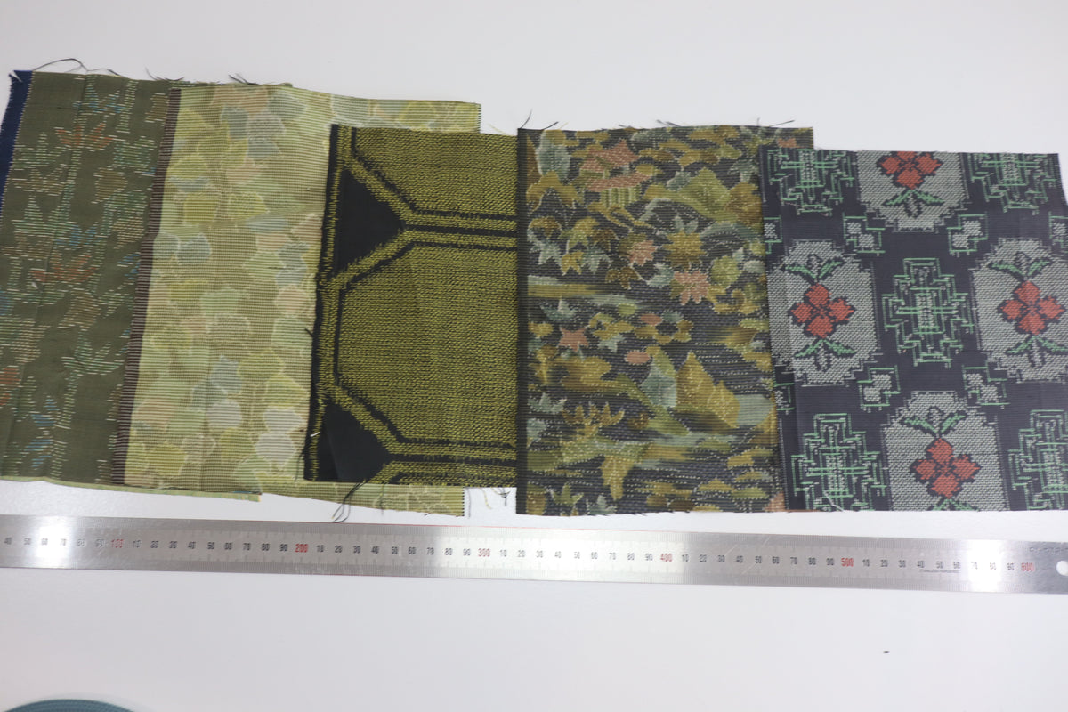 Vintage Japanese Tsumugi Silk Fabric Scrap Set (5 Pieces) -TSET009