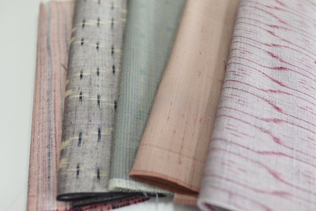 Vintage Japanese Tsumugi Silk Fabric Scrap Set (5 Pieces) -TSET008