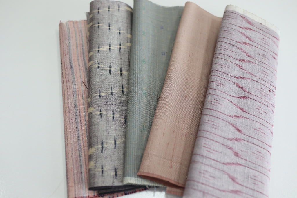Vintage Japanese Tsumugi Silk Fabric Scrap Set (5 Pieces) -TSET008