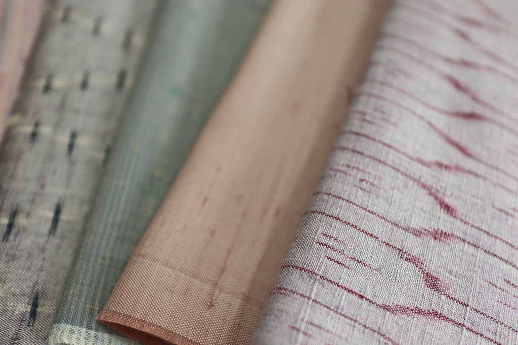 Vintage Japanese Tsumugi Silk Fabric Scrap Set (5 Pieces) -TSET008