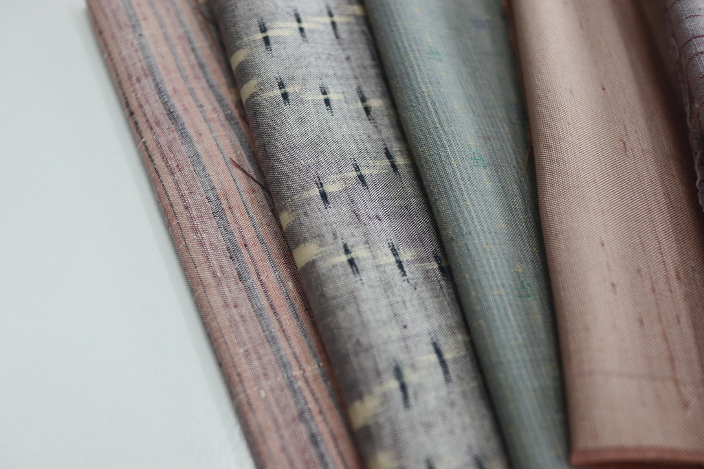 Vintage Japanese Tsumugi Silk Fabric Scrap Set (5 Pieces) -TSET008