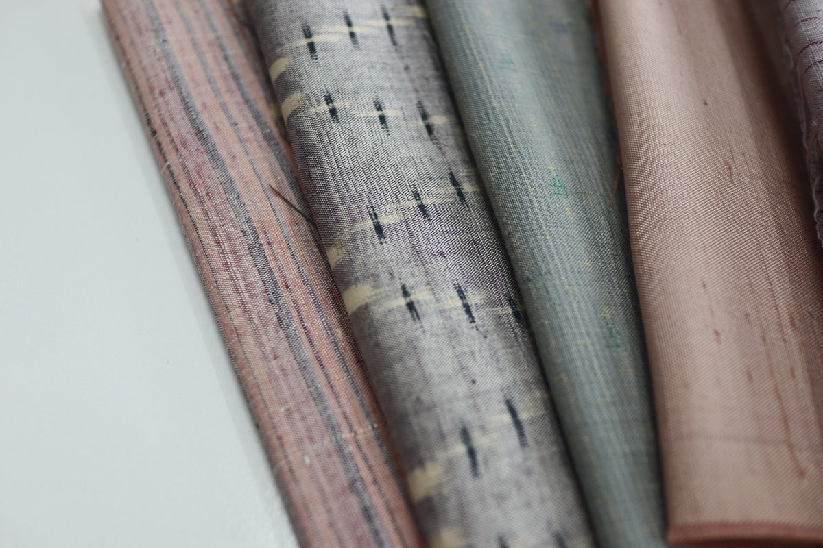 Vintage Japanese Tsumugi Silk Fabric Scrap Set (5 Pieces) -TSET008