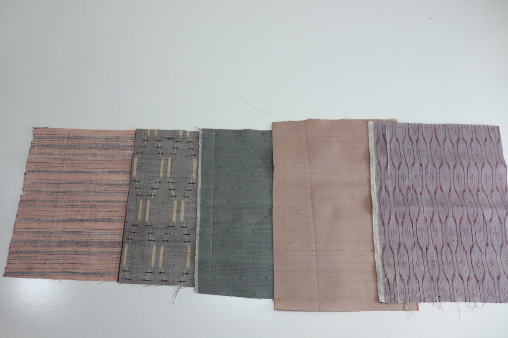Vintage Japanese Tsumugi Silk Fabric Scrap Set (5 Pieces) -TSET008