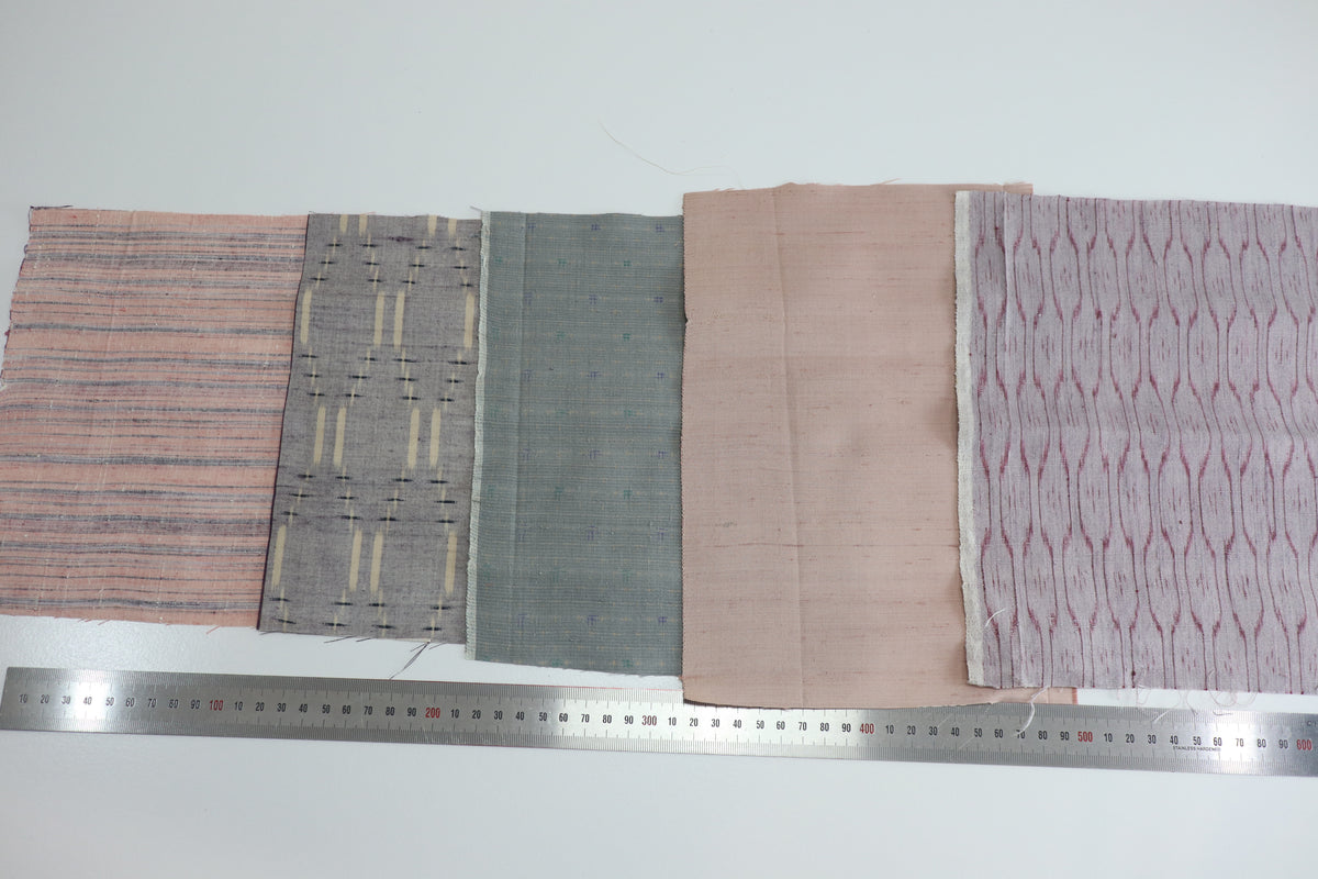 Vintage Japanese Tsumugi Silk Fabric Scrap Set (5 Pieces) -TSET008