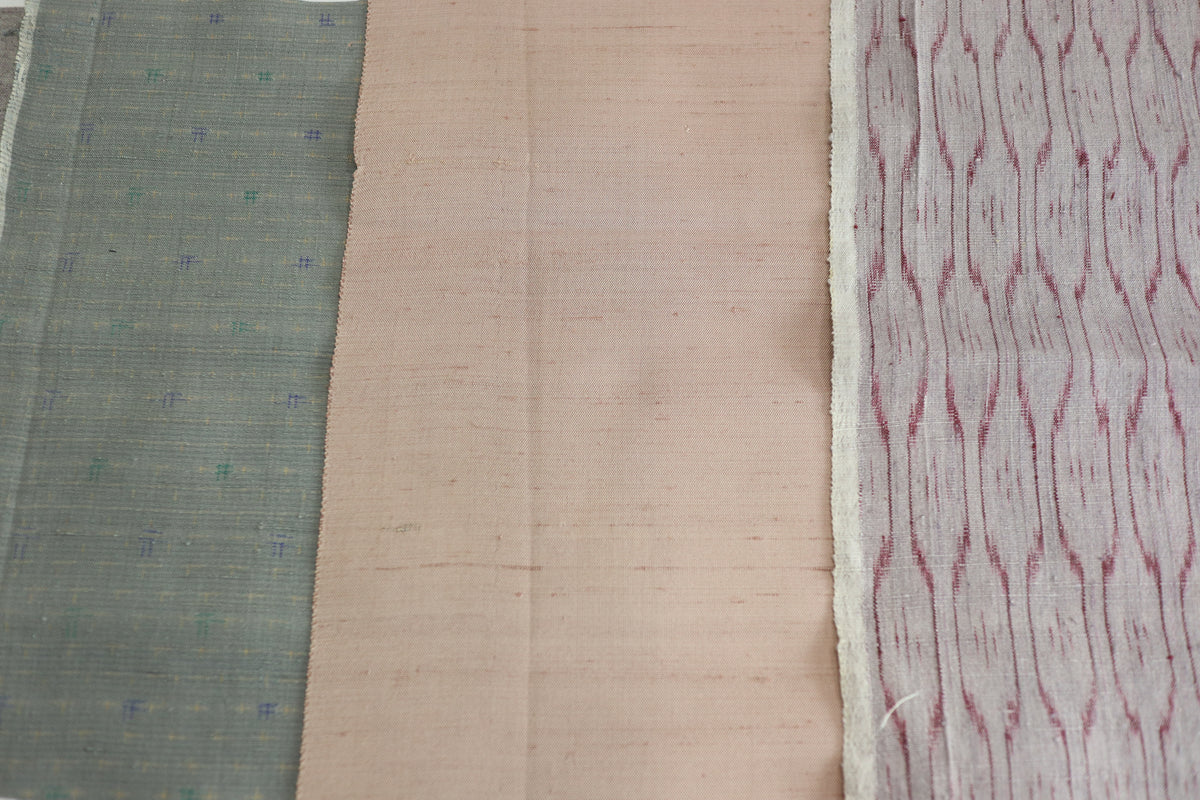 Vintage Japanese Tsumugi Silk Fabric Scrap Set (5 Pieces) -TSET008