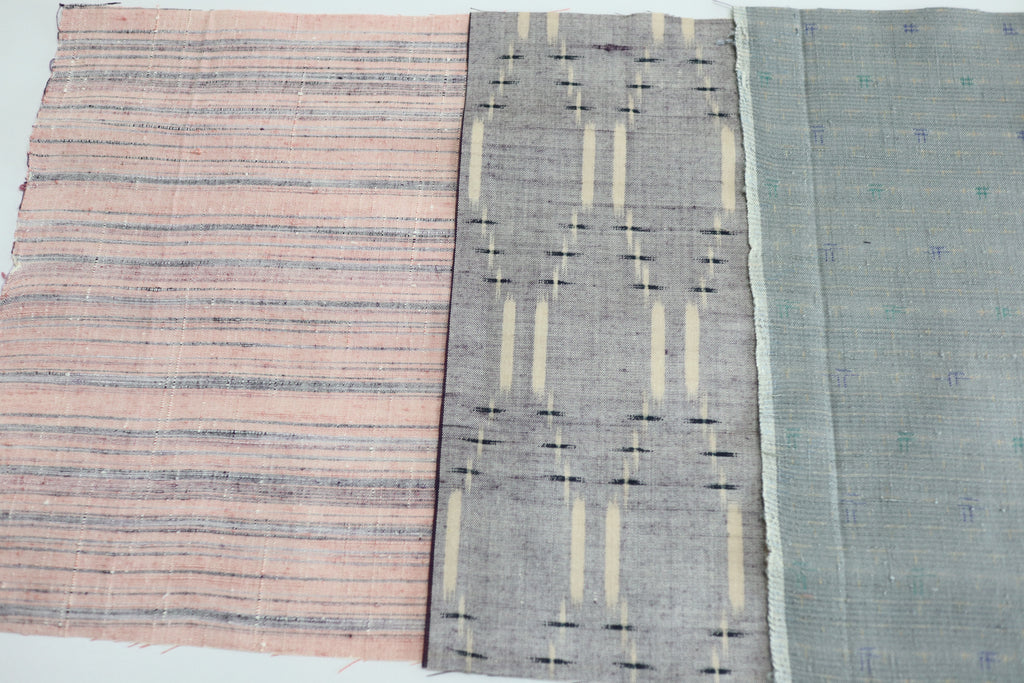 Vintage Japanese Tsumugi Silk Fabric Scrap Set (5 Pieces) -TSET008