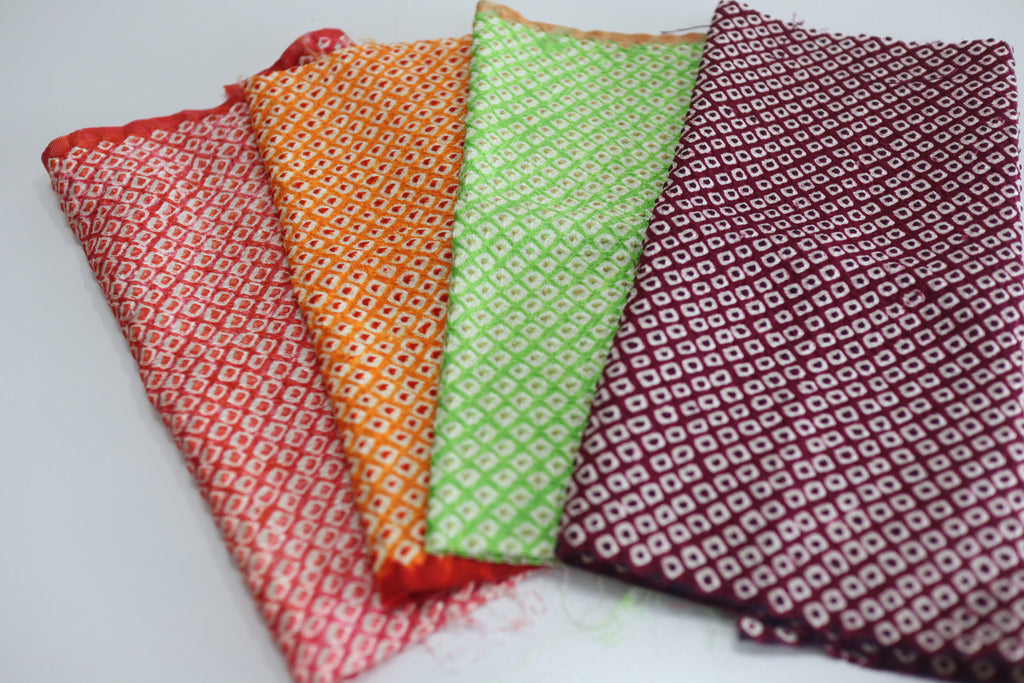 Vintage Japanese Sou Shibori Silk Fabric Scrap Set (4 Pieces) -SSET005