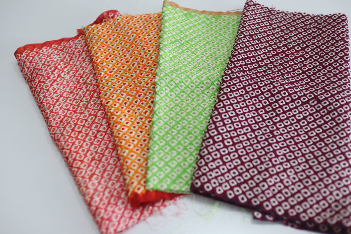 Vintage Japanese Sou Shibori Silk Fabric Scrap Set (4 Pieces) -SSET005