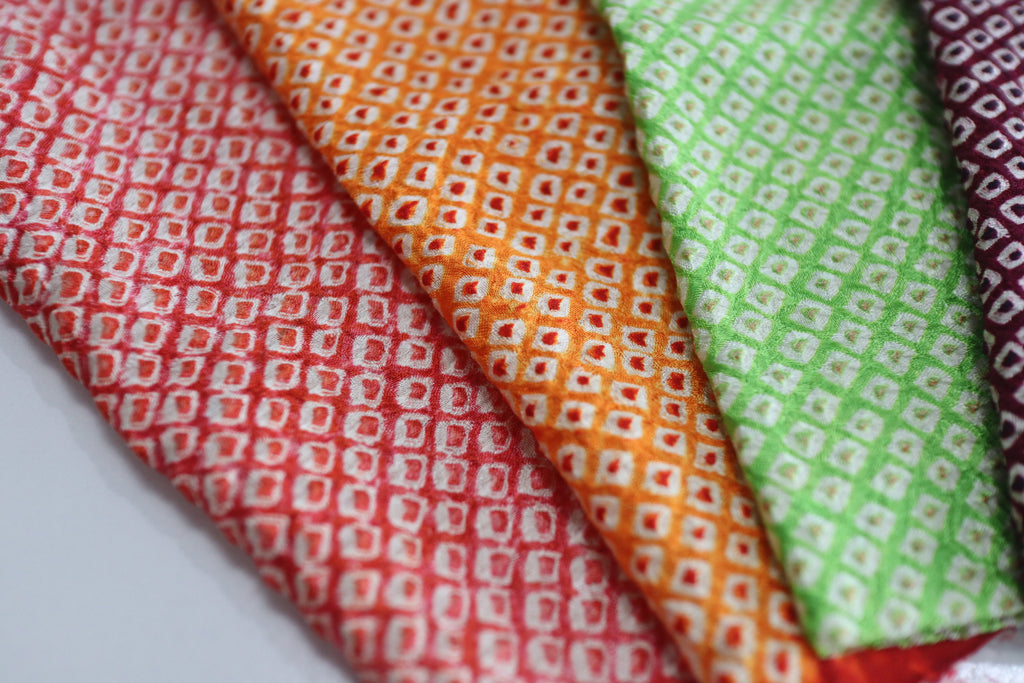 Vintage Japanese Sou Shibori Silk Fabric Scrap Set (4 Pieces) -SSET005