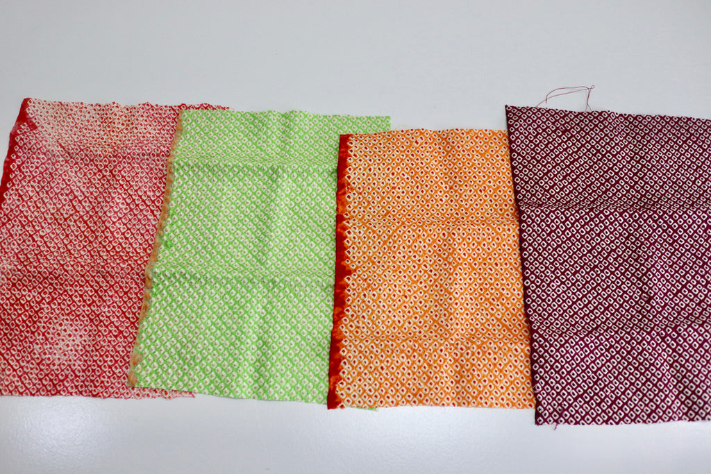 Vintage Japanese Sou Shibori Silk Fabric Scrap Set (4 Pieces) -SSET005