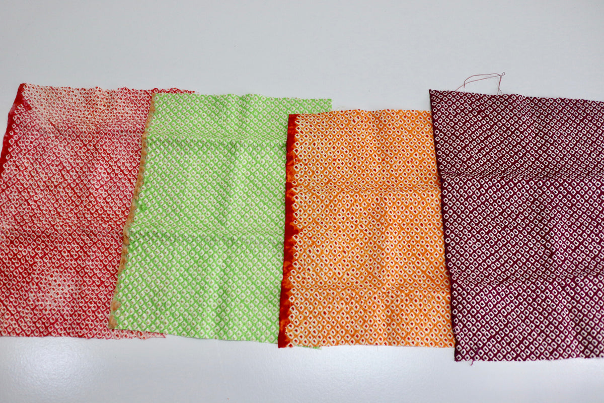 Vintage Japanese Sou Shibori Silk Fabric Scrap Set (4 Pieces) -SSET005