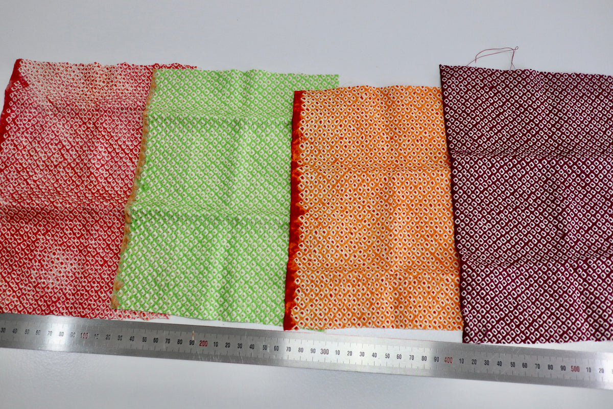 Vintage Japanese Sou Shibori Silk Fabric Scrap Set (4 Pieces) -SSET005