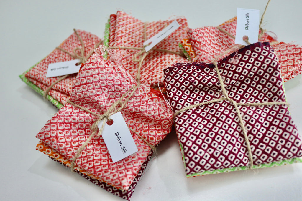 Vintage Japanese Sou Shibori Silk Fabric Scrap Set (4 Pieces) -SSET005