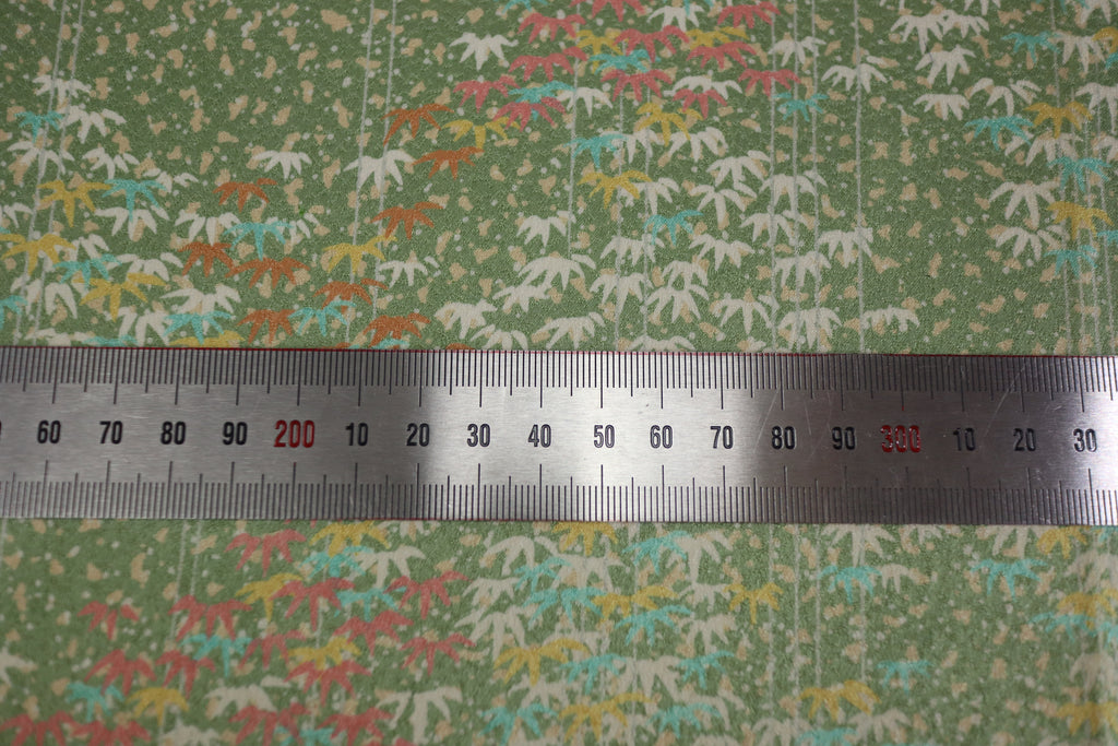 Vintage Japanese Silk Kimono Fabric Panel  - Light Green Bamboo Leaf Pattern