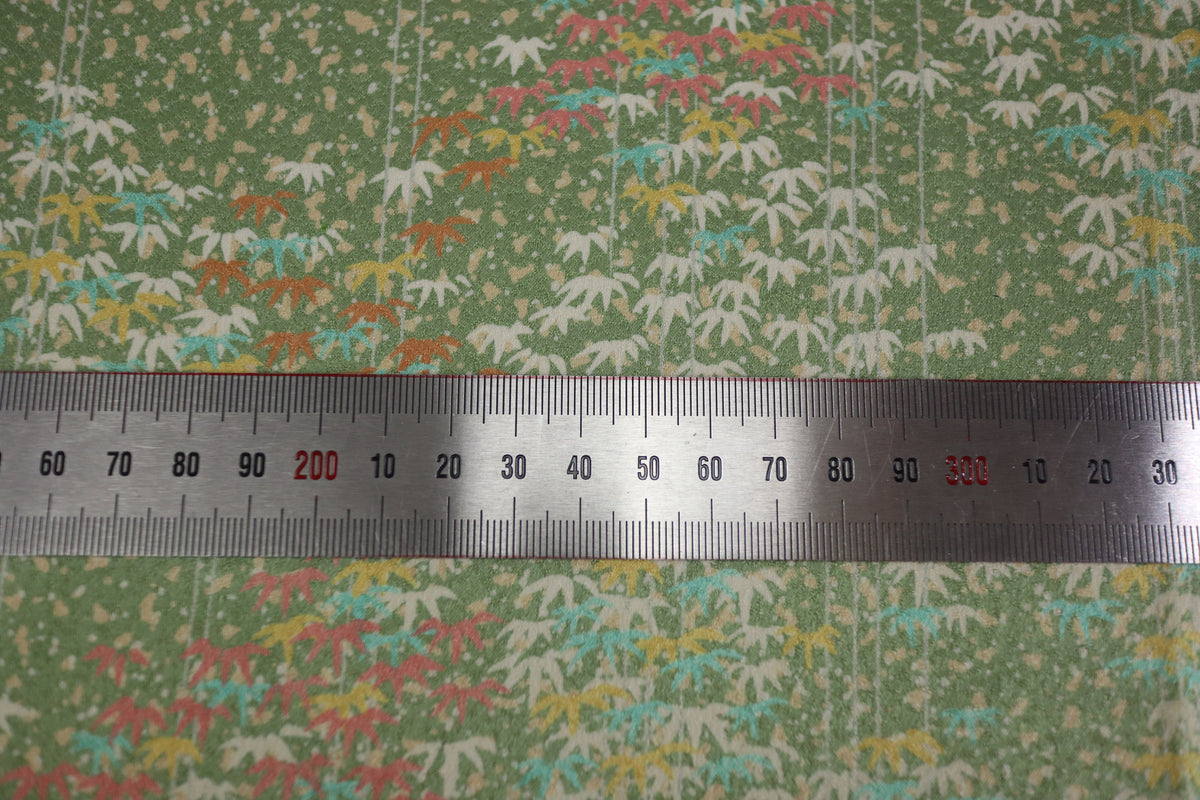 Vintage Japanese Silk Kimono Fabric Panel  - Light Green Bamboo Leaf Pattern