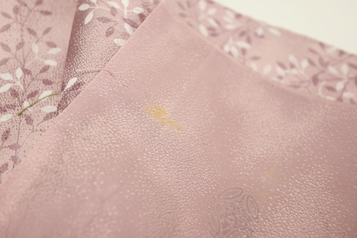 Vintage Japanese Silk Kimono Fabric Panel  - Rusty Pink Purple Kikko Shippou and Flower pattern